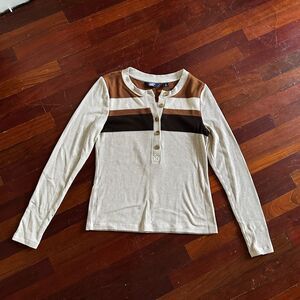 Lands' End Brown and Cream Ribbed Henley S